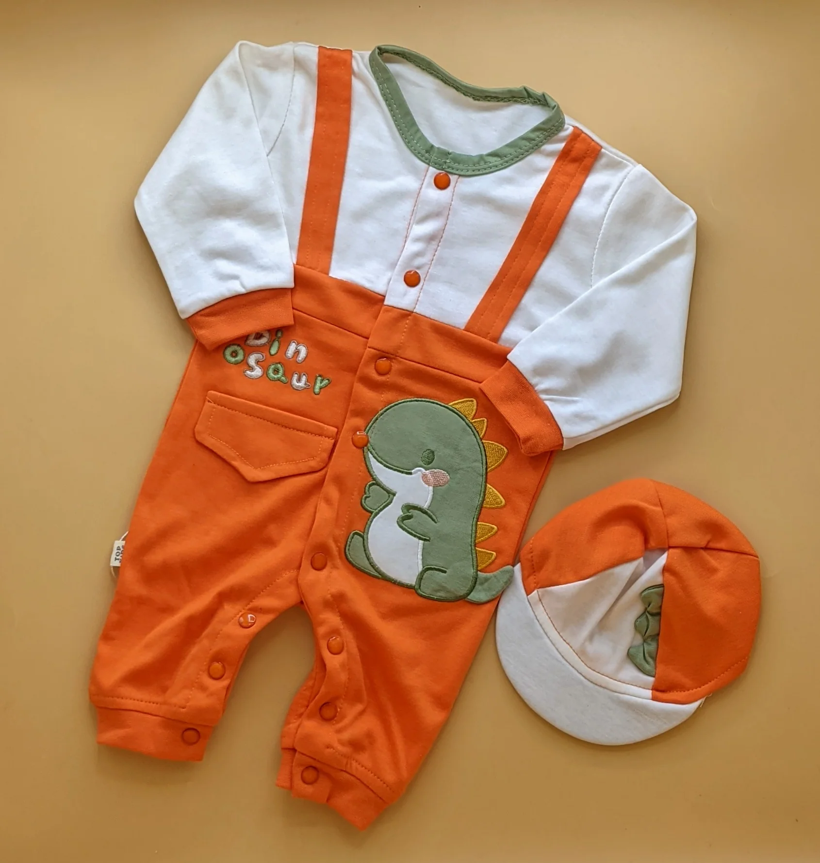 Baby Romper with Cap - Dino/Stripes - Image 6