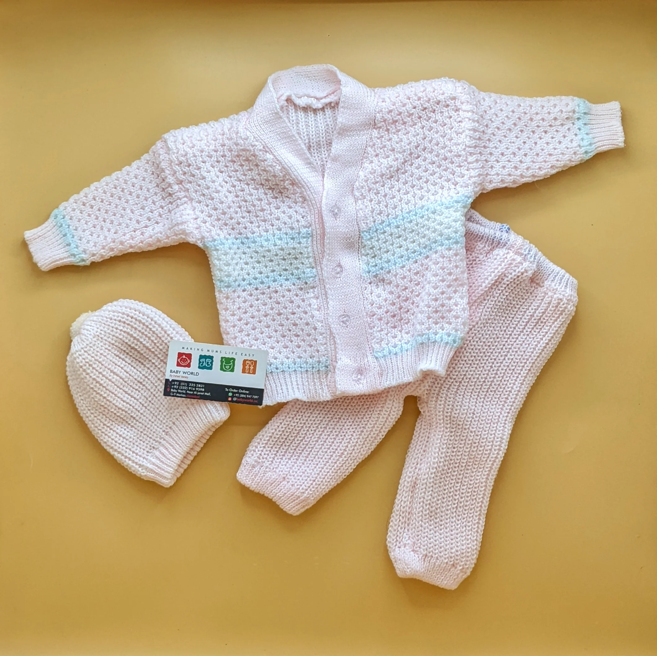 Baby Woolen Knitted Suit with Cap - V-Neck - Winter - Image 2