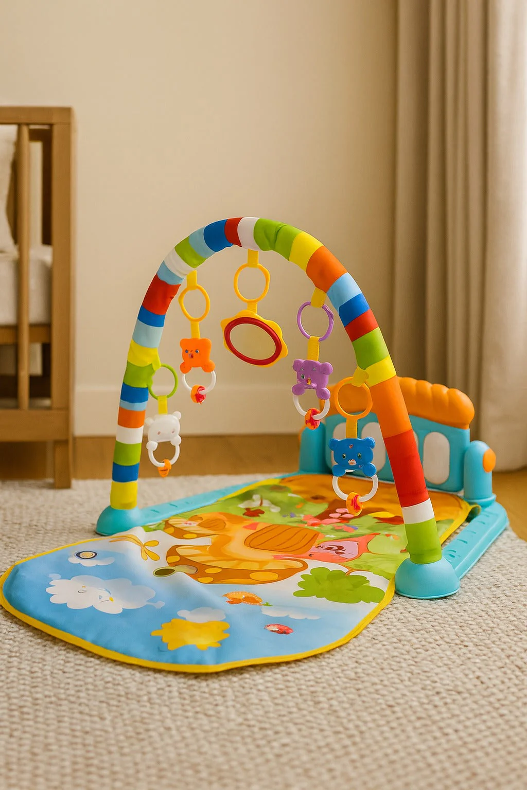 Cartoon Baby Activity Gym Fitness Baby Musical Piano Play Gym Mat With Animal Rattle Toys - Image 19
