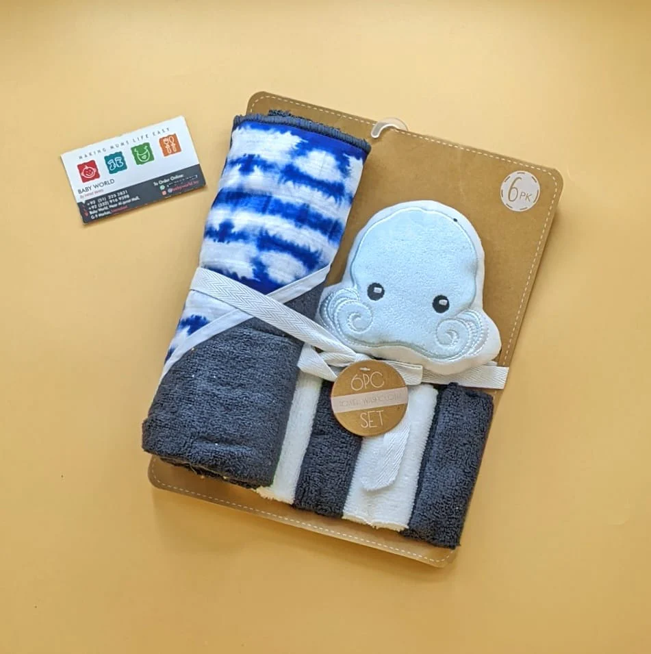 Hooded Bath Towel with Face Towels, & Bath Sponge - Image 24