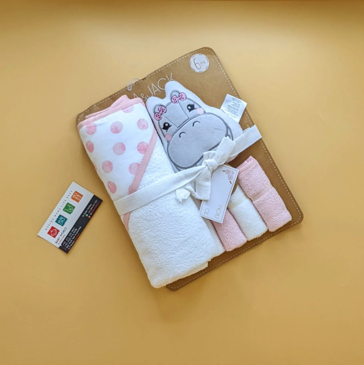Hooded Bath Towel with Face Towels, & Bath Sponge - Image 9