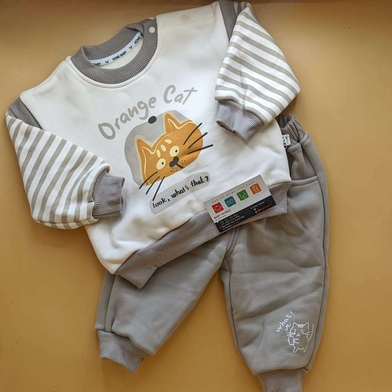 Premium Quality Baby Sweater Suit Set - Winter - Orange Cat - Image 6