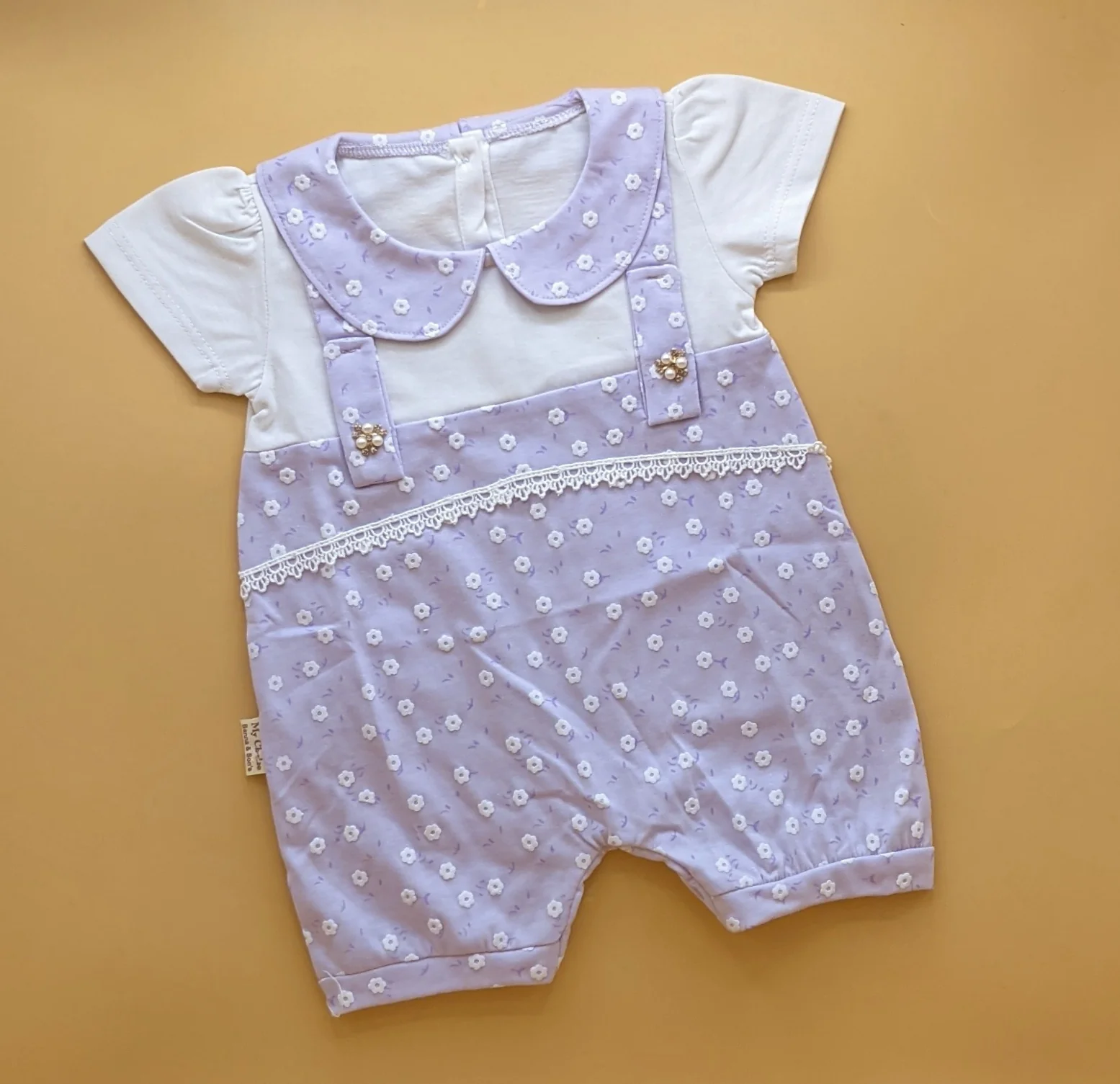 Romper - Half Sleeves - Floral/Stripes - Image 3